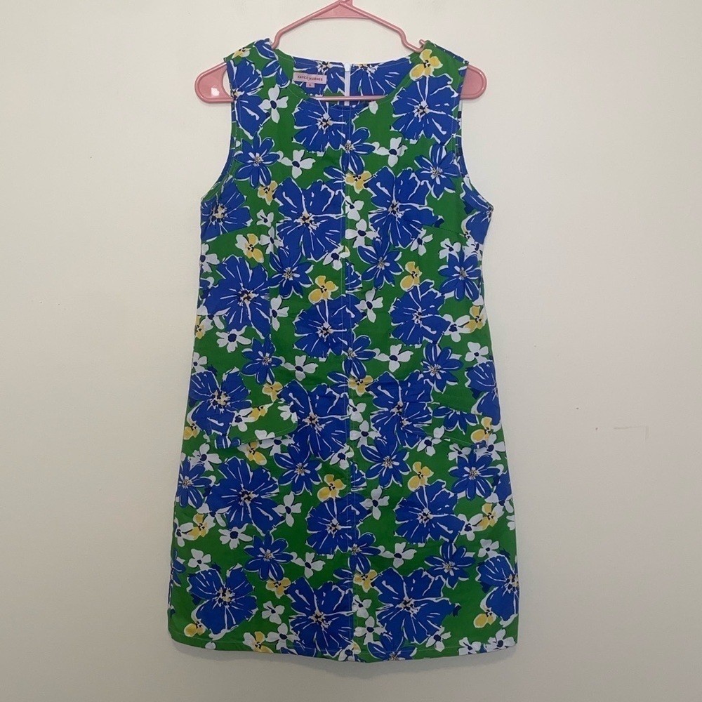 Kayce Hughes Blue and Green Mid Mod Shift Dress with Pockets Size 6